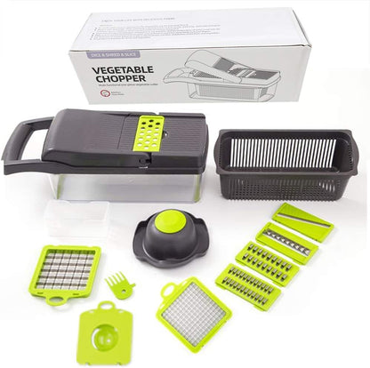Vegetable Chopper Mandoline Slicer Cutter and Grater 11 in 1 Vegetable Slicer Potato Onion Veggie Chopper Dicer with Container Gray